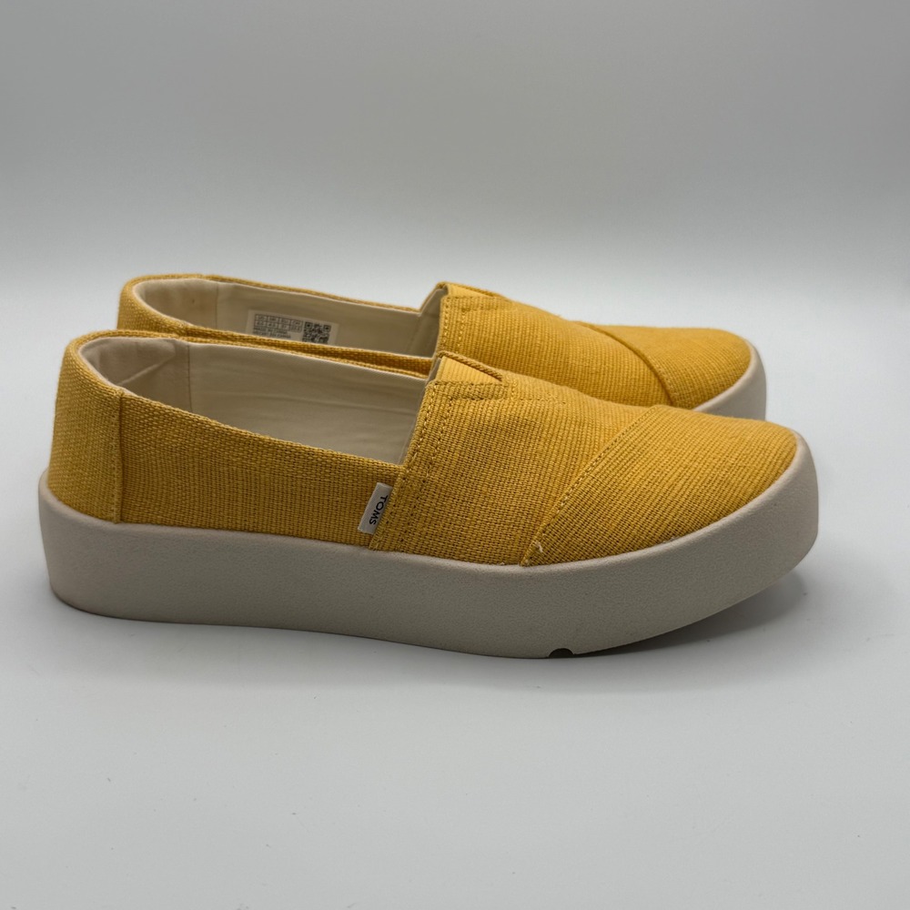 TOMS Alpargata Mallow Shoes Womens 6.5 Yellow Excellent Platform Slip On Canvas